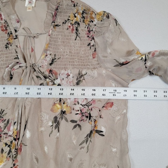 Autres Filles Womens Blouse Sz S Boho Floral Embroidered Lined Chiffon Front Tie - Picture 7 of 10